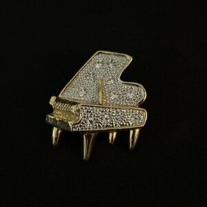 Unsigned Baby Grand Piano Brooch Pin Two Tone Gold Silver Rhinestones